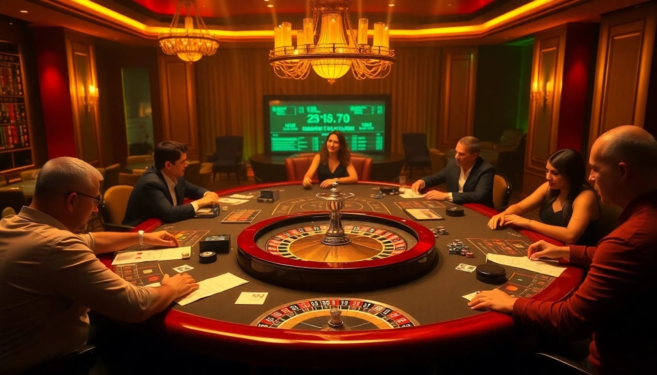 Players enjoying an exciting live dealer experience at a DAGA link casino, with vibrant lights and table games.