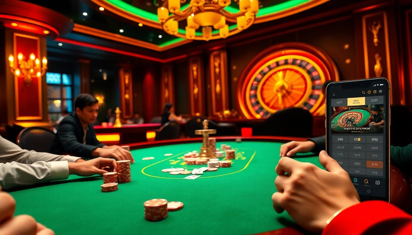 Exciting poker game at Nhà Cái 68VIP with vibrant atmosphere and engaged players.