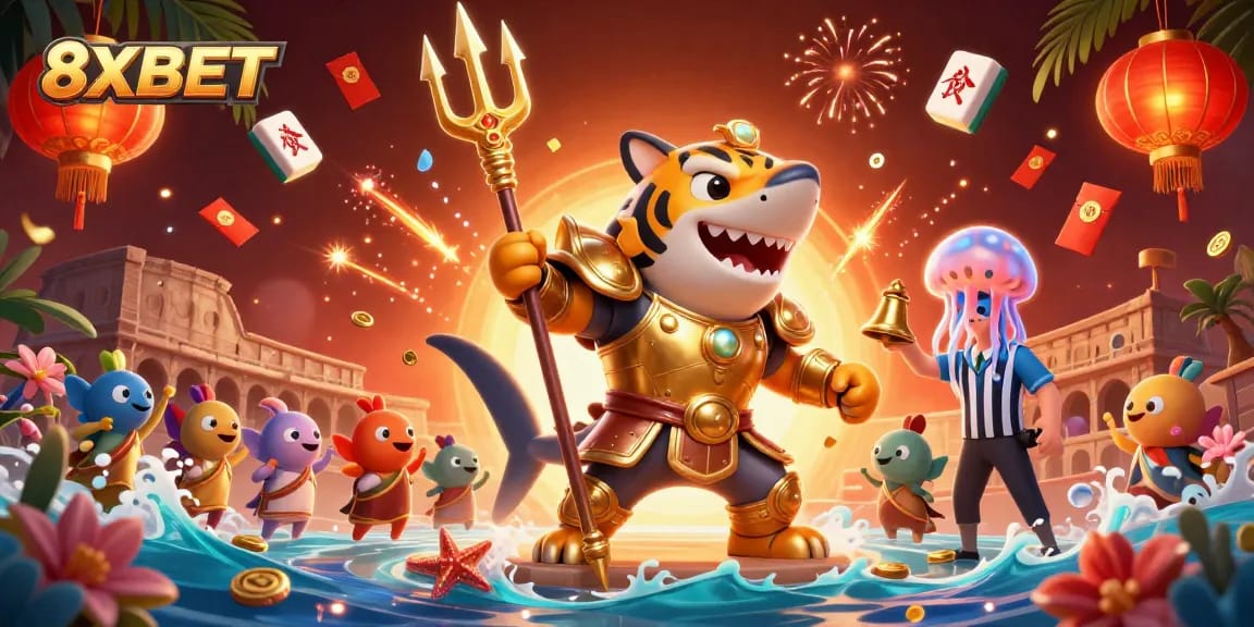 Engage with exciting 8XBET gaming action in an immersive underwater colosseum.