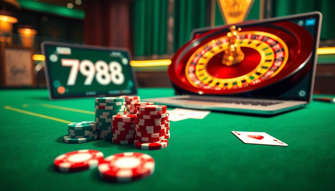 Experience the thrill of 789club with vibrant poker chips and a sleek online gaming interface.