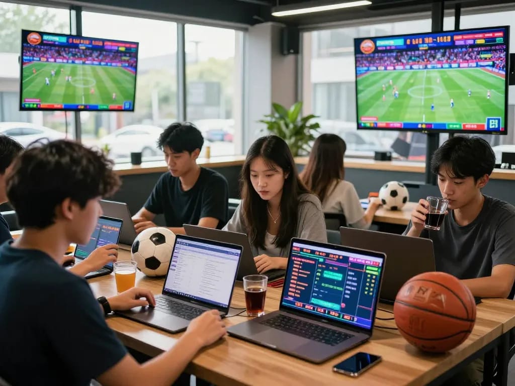 Exciting betting scene illustrating kèo nhà cái hôm nay with enthusiastic bettors and live sports odds