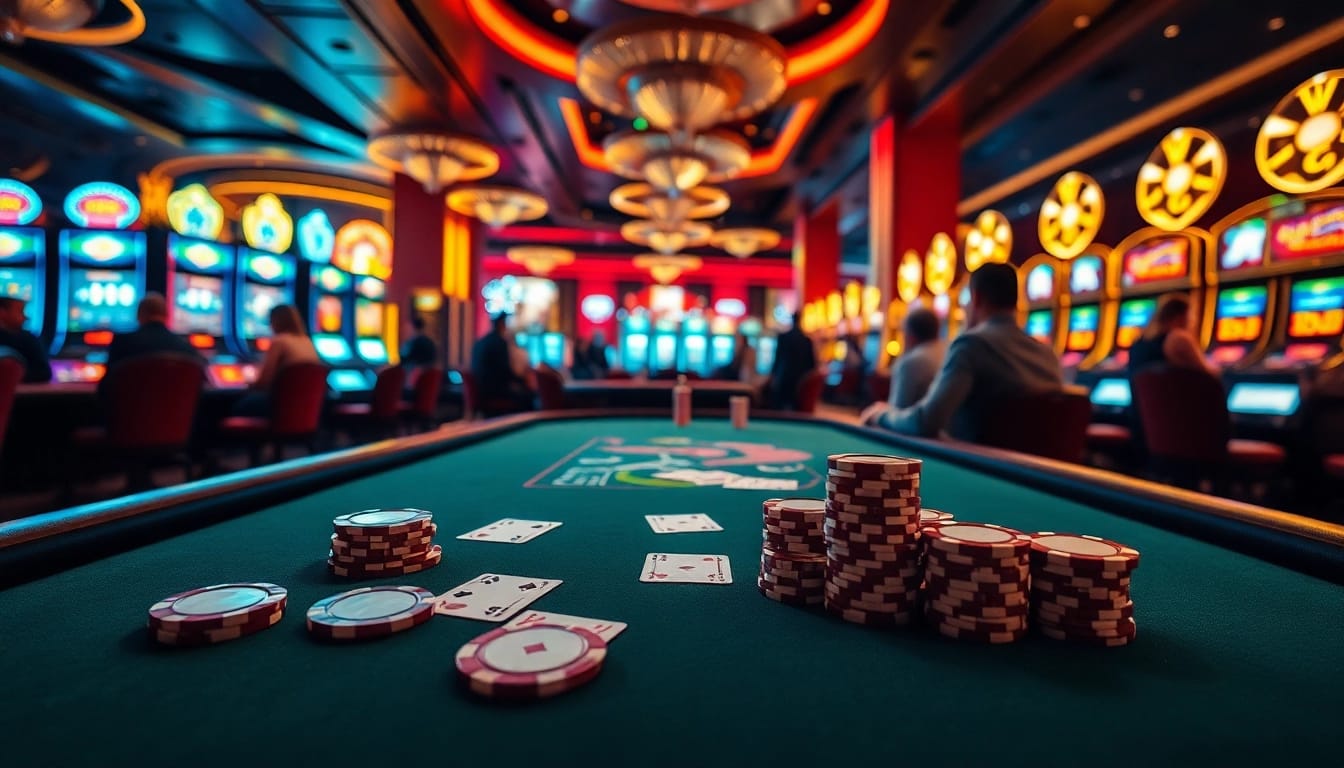 Engage in thrilling poker gameplay at https://da88.navy/ with luxurious casino ambiance and vibrant poker chips.