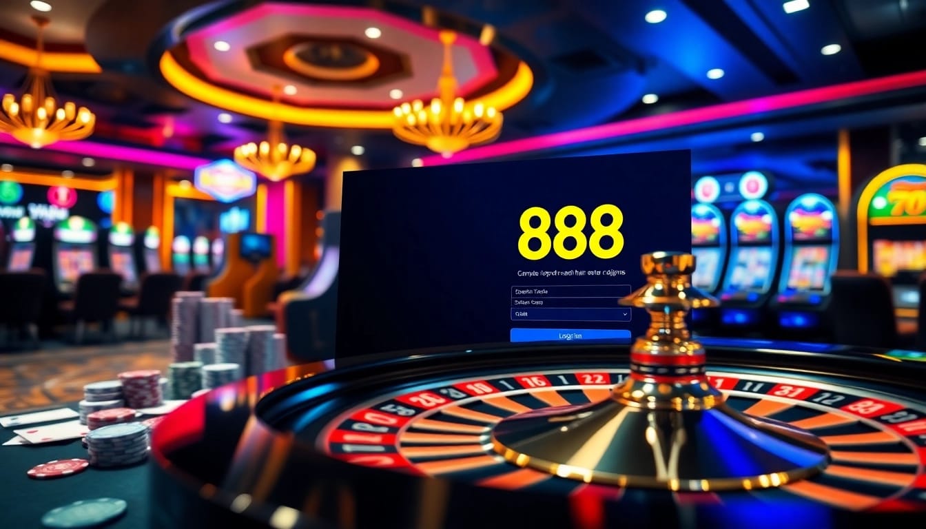 Engaging casino scene depicting the 888p đăng nhập interface with vibrant gambling elements.