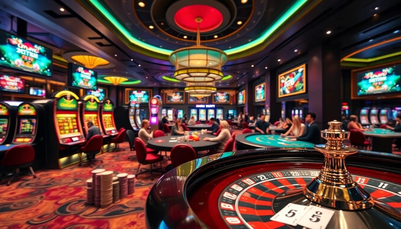 Experience the thrill of tg88 casino with vibrant gaming tables and excited players.