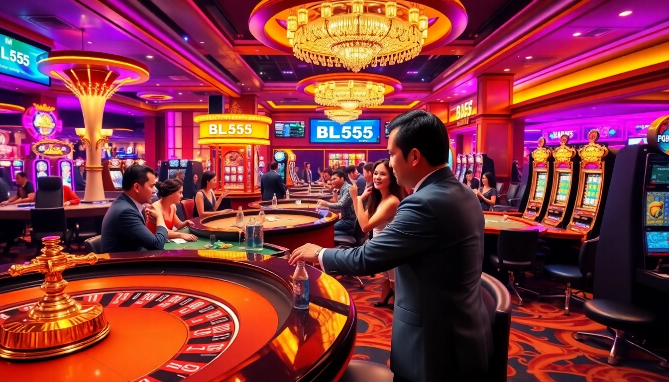 Engaging casino scene featuring players at BL555, showcasing excitement in gambling activities.