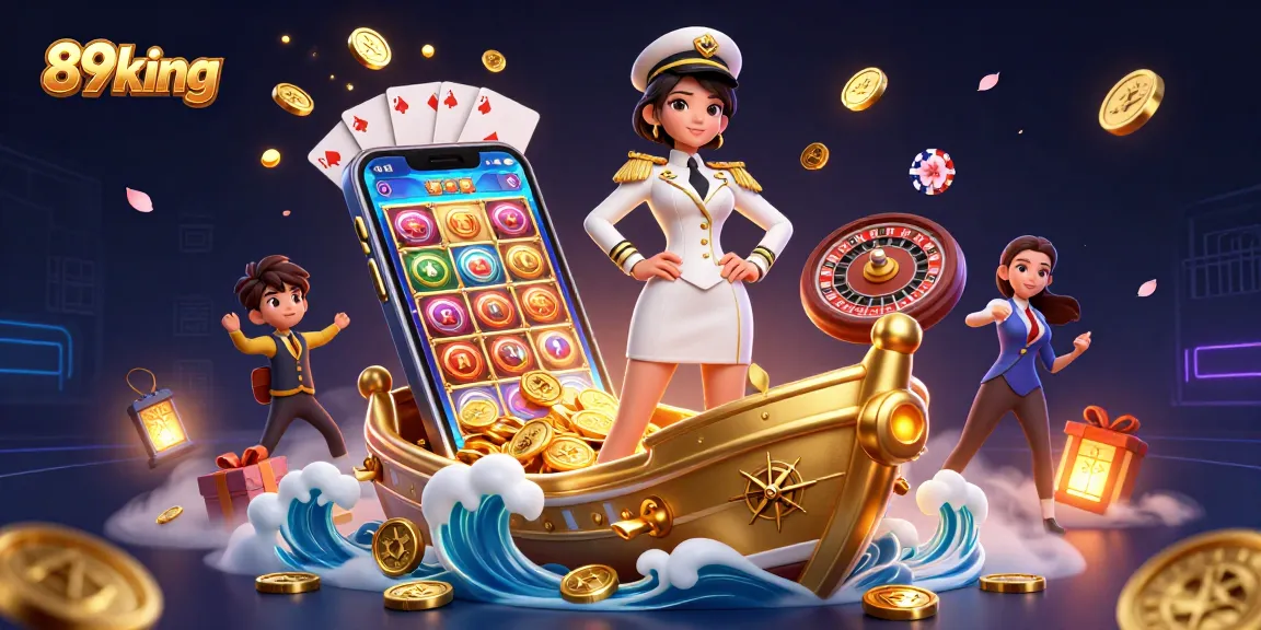 Engage with 89king in an ultra-detailed 3D online casino experience showcasing vibrant game elements and iconic characters.