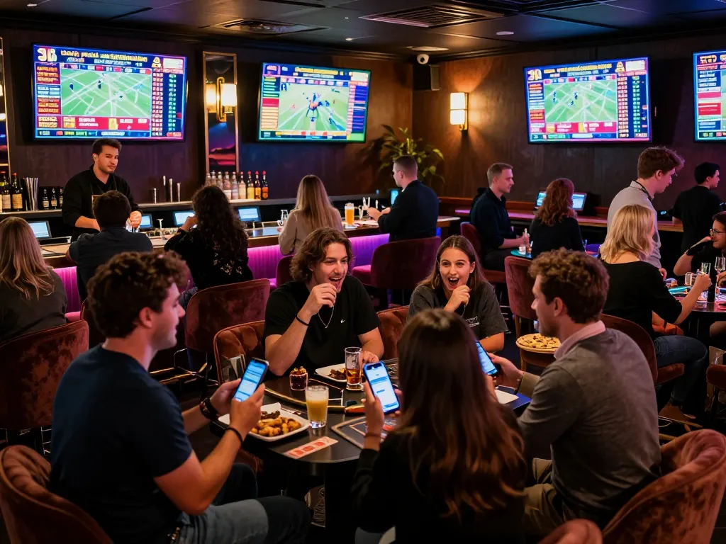 Fans engaging in sports betting excitement at 33win33win with live event screens.