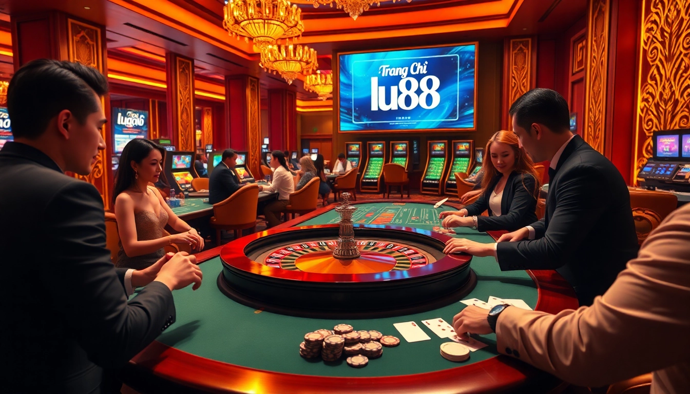 Players engaging in thrilling games at the trang chủ lu88 casino, highlighting luxury and excitement.