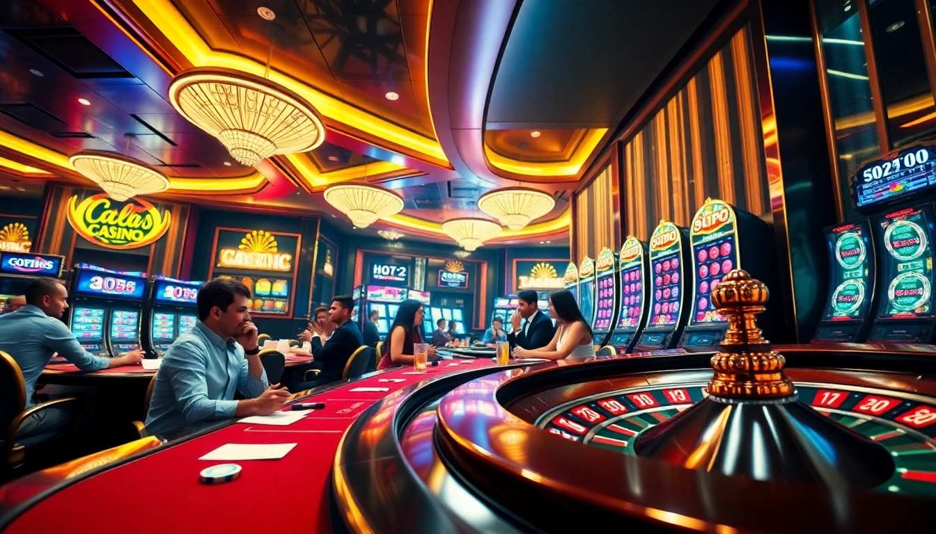 Players engaging with exciting games at bl555.casino in a luxurious casino setting.