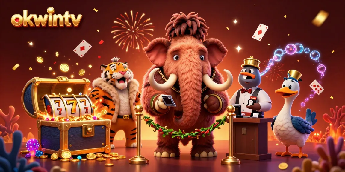 Experience thrilling gameplay with okwintv at this vibrant casino scene featuring a woolly mammoth bouncer.