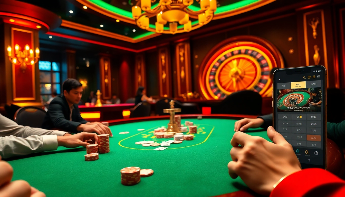 Exciting poker game at Nhà Cái 68VIP with vibrant atmosphere and engaged players.