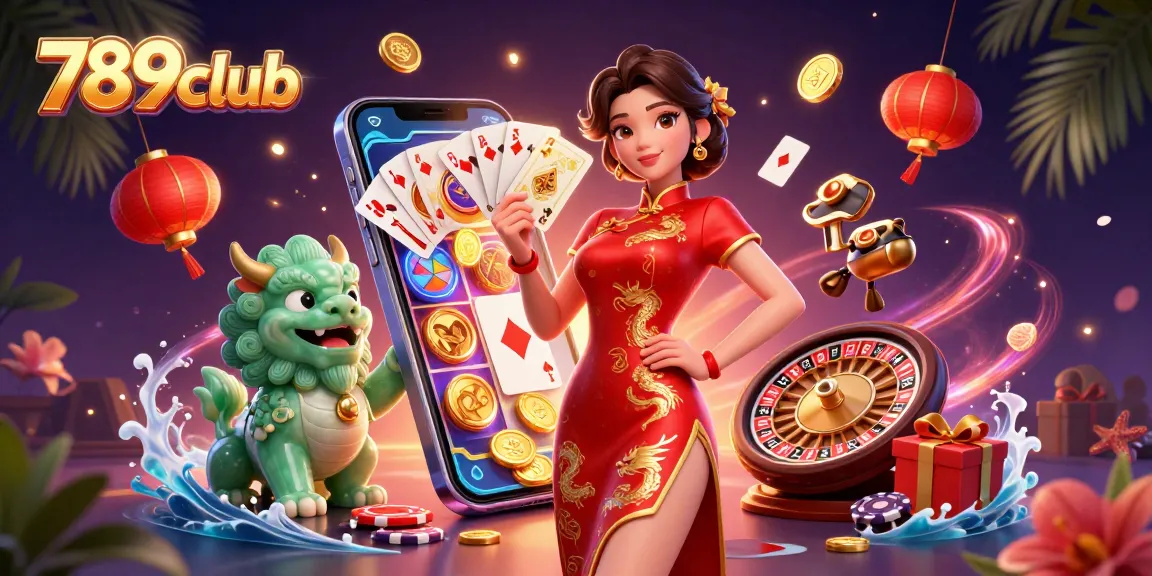 Engage with thrilling games at 789club, featuring vibrant imagery of online slots and casino elements.