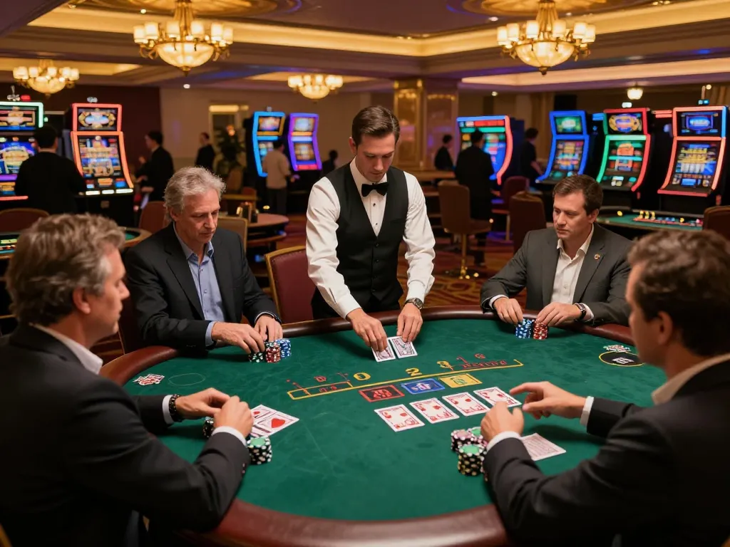 Engaging blackjack gameplay at MANCLUB casino with focused players and professional dealer.