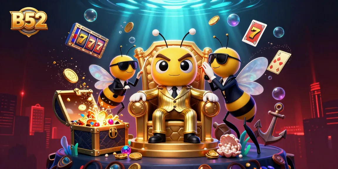 Engage with B52 slot games featuring a lively bumblebee mob boss in an extravagant casino scene.