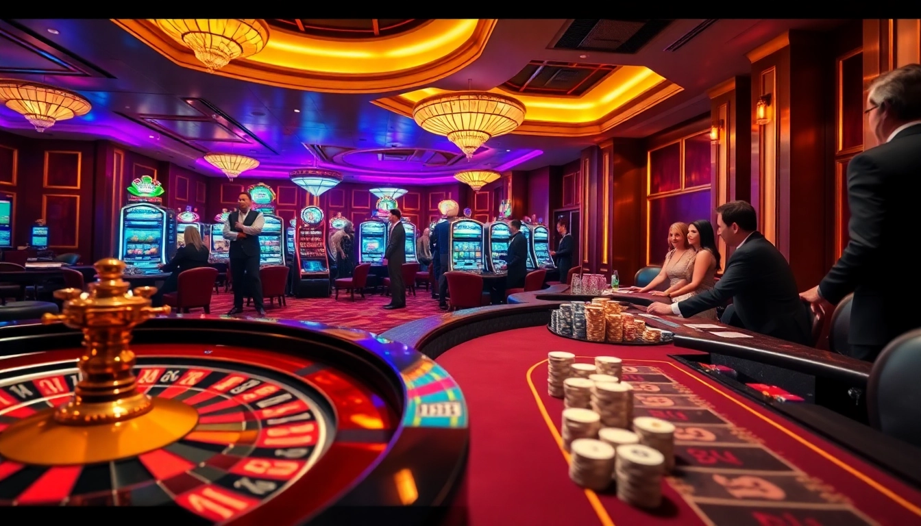 Engage in thrilling gameplay at nhà cái 888new with a vibrant casino scene showcasing roulette and poker.