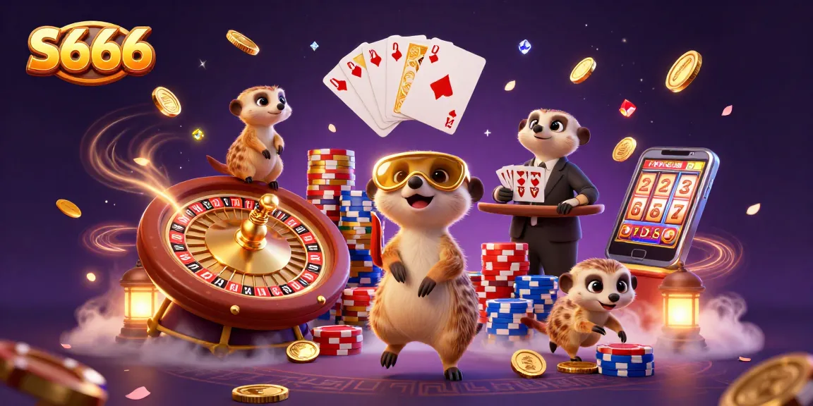 S666 Casino: Experience thrilling gameplay with a vibrant meerkat casino scene.