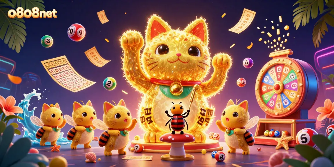 Experience the magic of o8o8net with vibrant casino elements and a lucky cat in 3D!