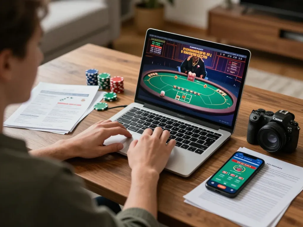Engaged player strategizing on TR88SEO poker game interface during an online gambling session.