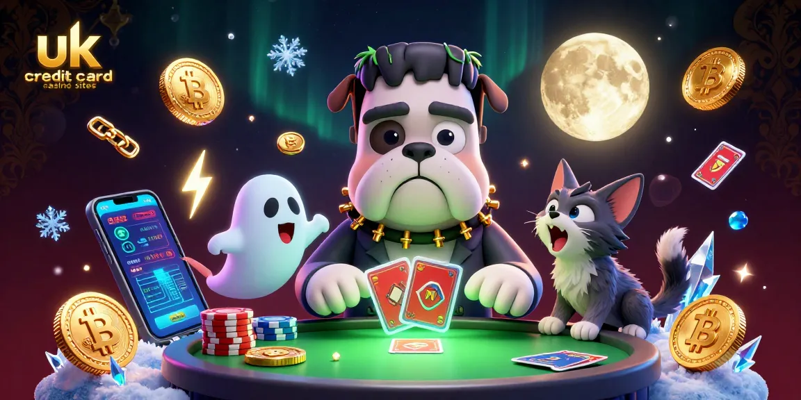 Experience fun at uk credit card casino sites with 3D cartoon characters dealing cards and vibrant crypto elements.