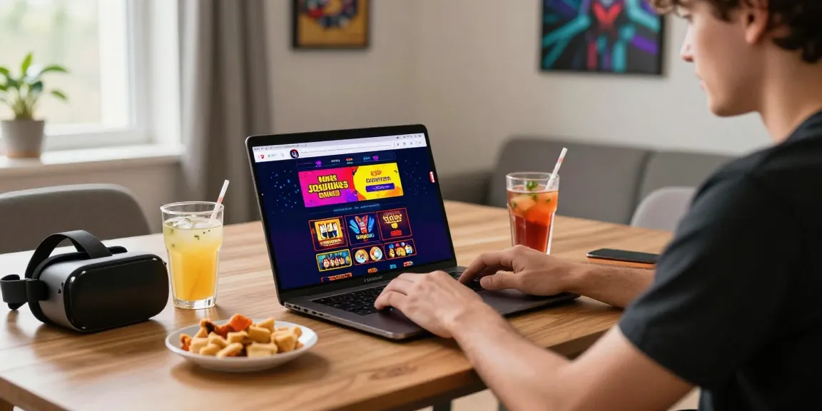 Engaging online gaming scene showcasing a player at home exploring https://mvc.org.uk's credit card casinos with vibrant displays of games and bonuses.