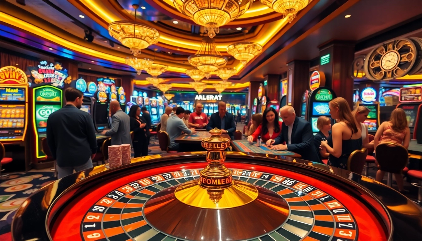 Engaging scene of players at GG88 com rounding the roulette wheel in a vibrant casino atmosphere.