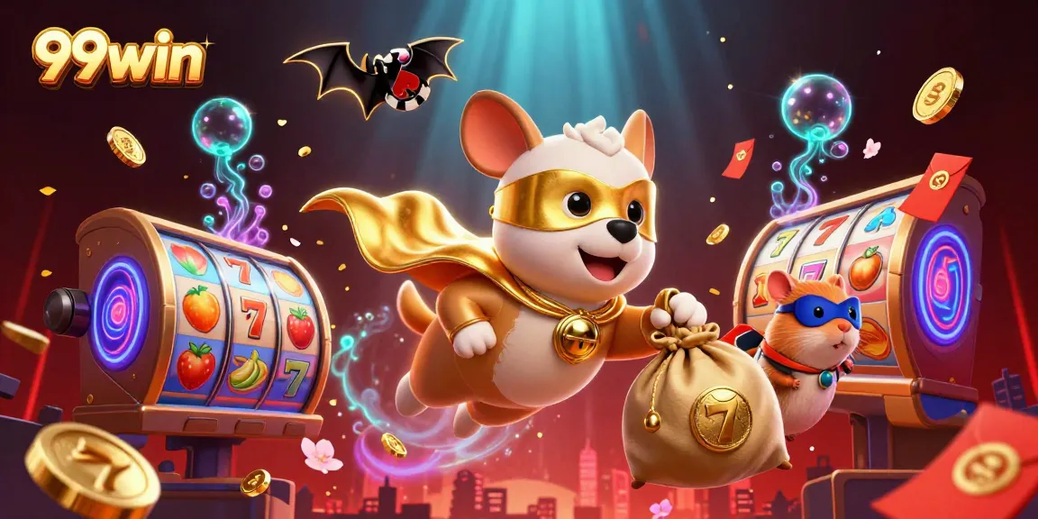 Experience exhilarating gameplay with 99win as the superhero dog and sidekick hamster embark on a casino adventure.