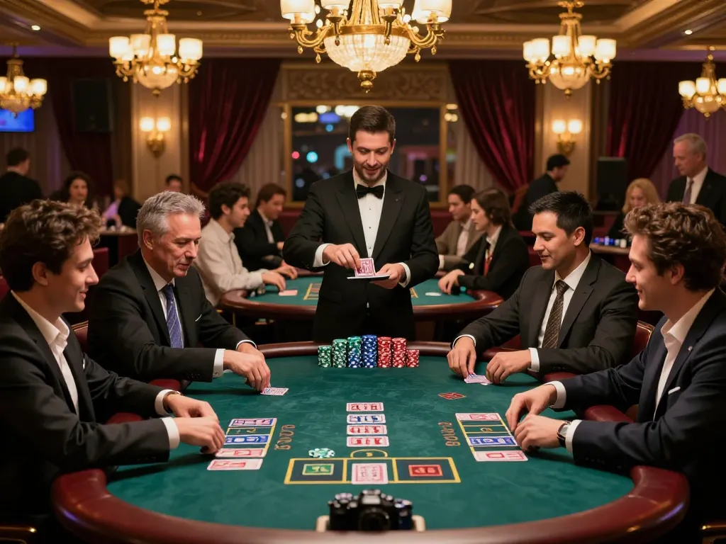 Players engaged in strategic blackjack at a luxurious casino, showcasing the excitement of 789win789.