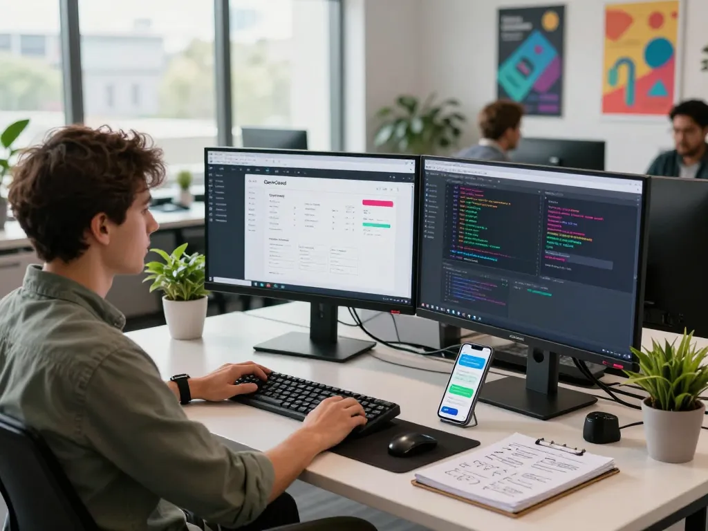 OpenClawd setup in a modern tech workspace showcasing developer activity and productivity tools.