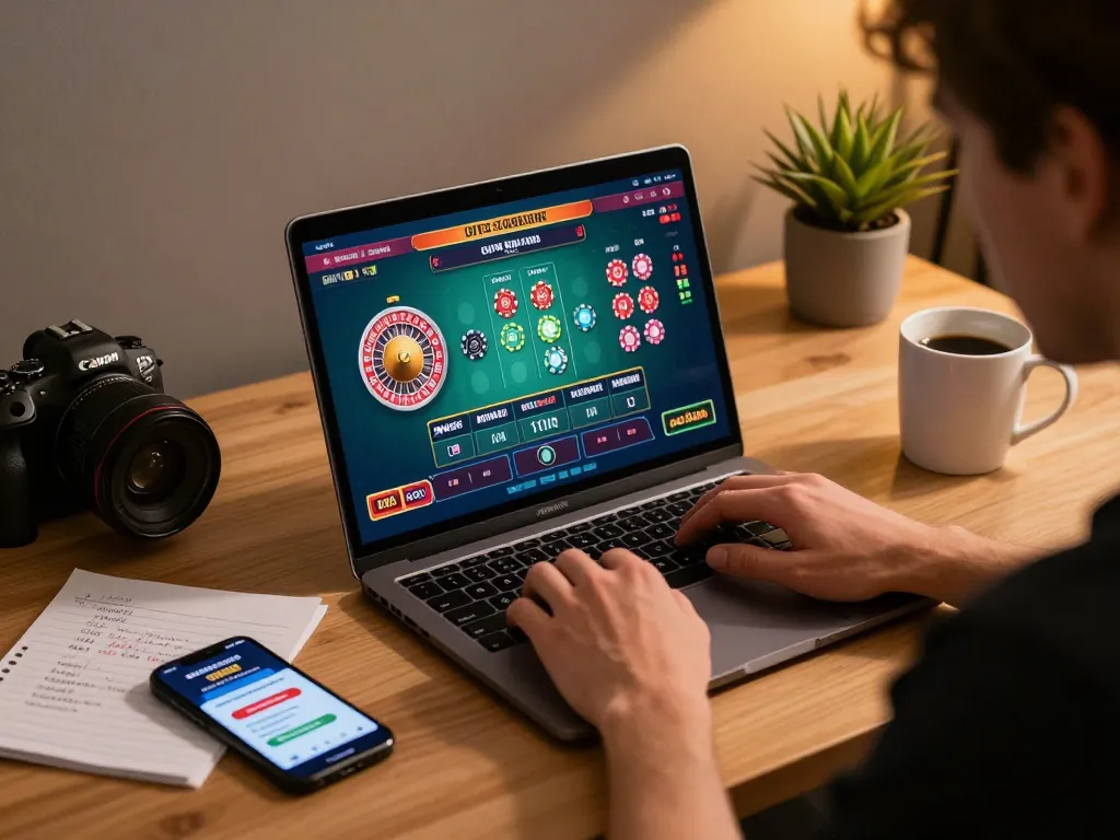 Player engaging in live casino gameplay on 58win1 laptop with promotional alerts visible.