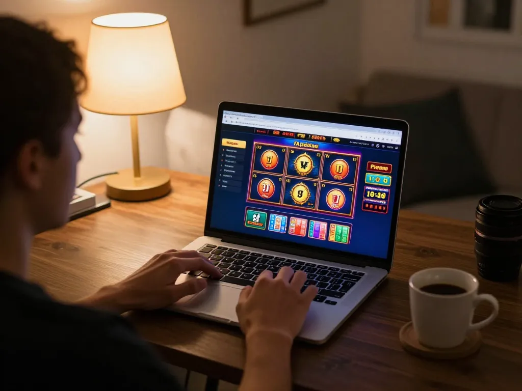Engaging with the GO8 casino online, a player enjoys an immersive gaming experience at home.
