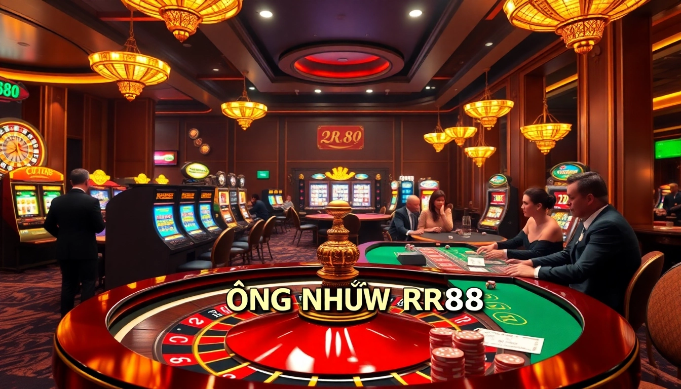Experience the excitement of ĐĂNG NHẬP RR88 with vibrant casino visuals, including roulette and poker.