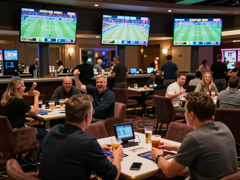 Fans passionately placing bets at a sports betting area featuring bongdalu's latest game insights