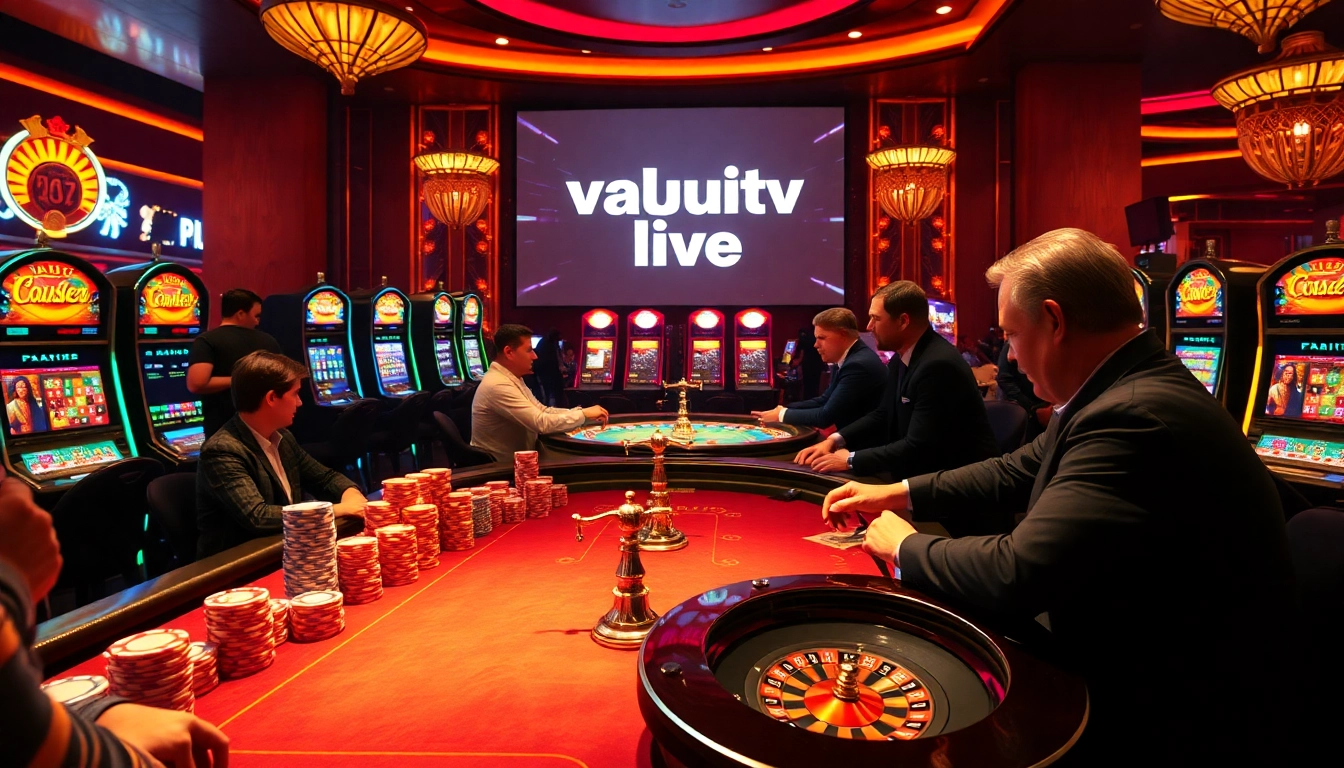 Experience vaoluoitv live in a vibrant casino scene with poker and roulette excitement.