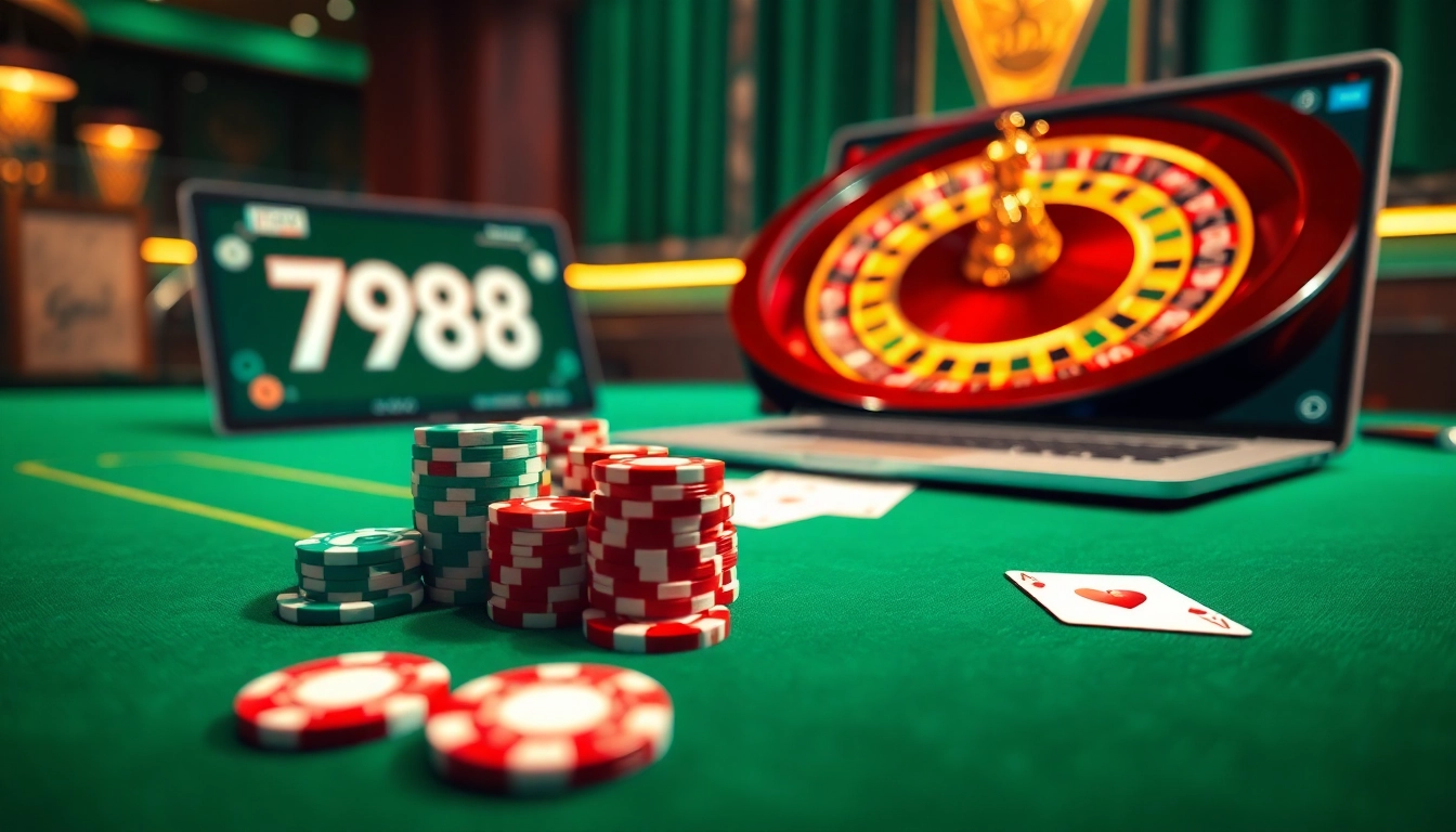 Experience the thrill of 789club with vibrant poker chips and a sleek online gaming interface.