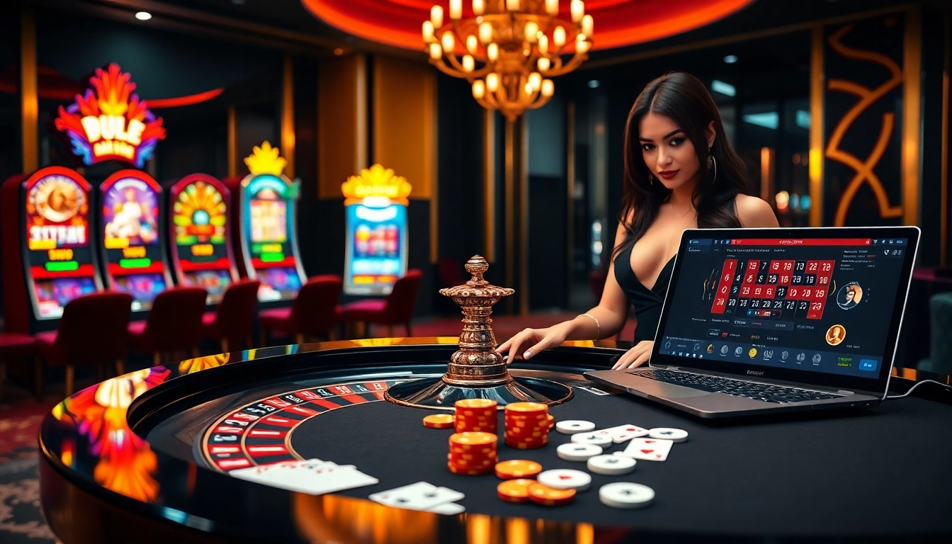 The excitement of gaming at 188vcom with an elegant roulette table and vibrant online casino elements.