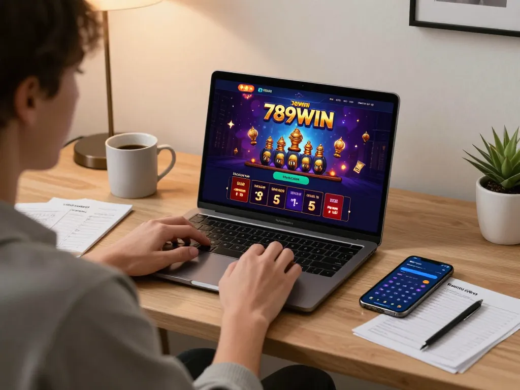 Engaging with the 789WIN casino platform on a modern laptop while exploring betting strategies.