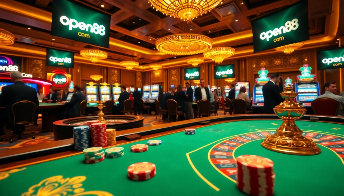 Experience high-stakes gaming action at open88 com with vibrant poker tables and slot machines.