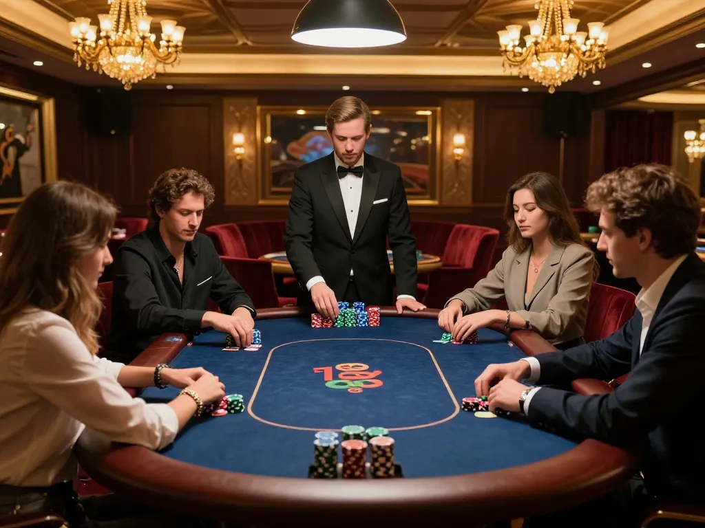 High-stakes poker gameplay in a luxurious VIP area at xx88.day featuring engaged players and colorful chips.