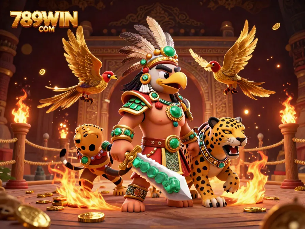 Experience the excitement of 789WIN COM with vibrant characters in a dazzling casino setting filled with gold.