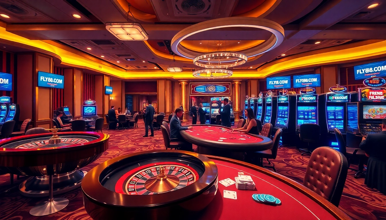 Experience high-stakes gaming at FLY88.COM with vibrant casino tables and engaging players.