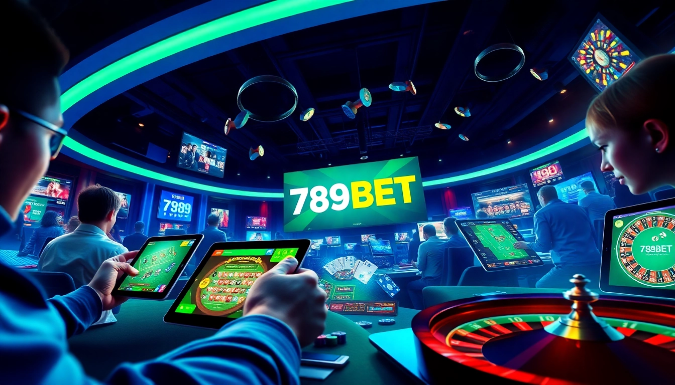 Engaging scene of players at 789BET enjoying online poker and casino games, highlighting the thrill of gambling with 789b.