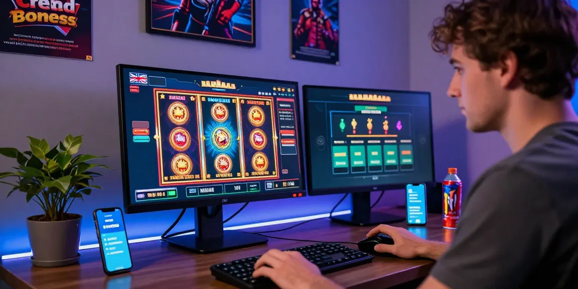 Player enjoying casinos that accept credit cards with vibrant slot games and bonus features on dual monitors.