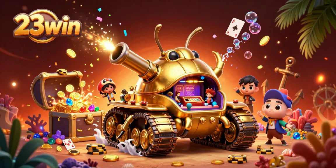 Experience the dynamic world of 23win with a colorful casino tank illustration, showcasing vibrant gaming adventures.