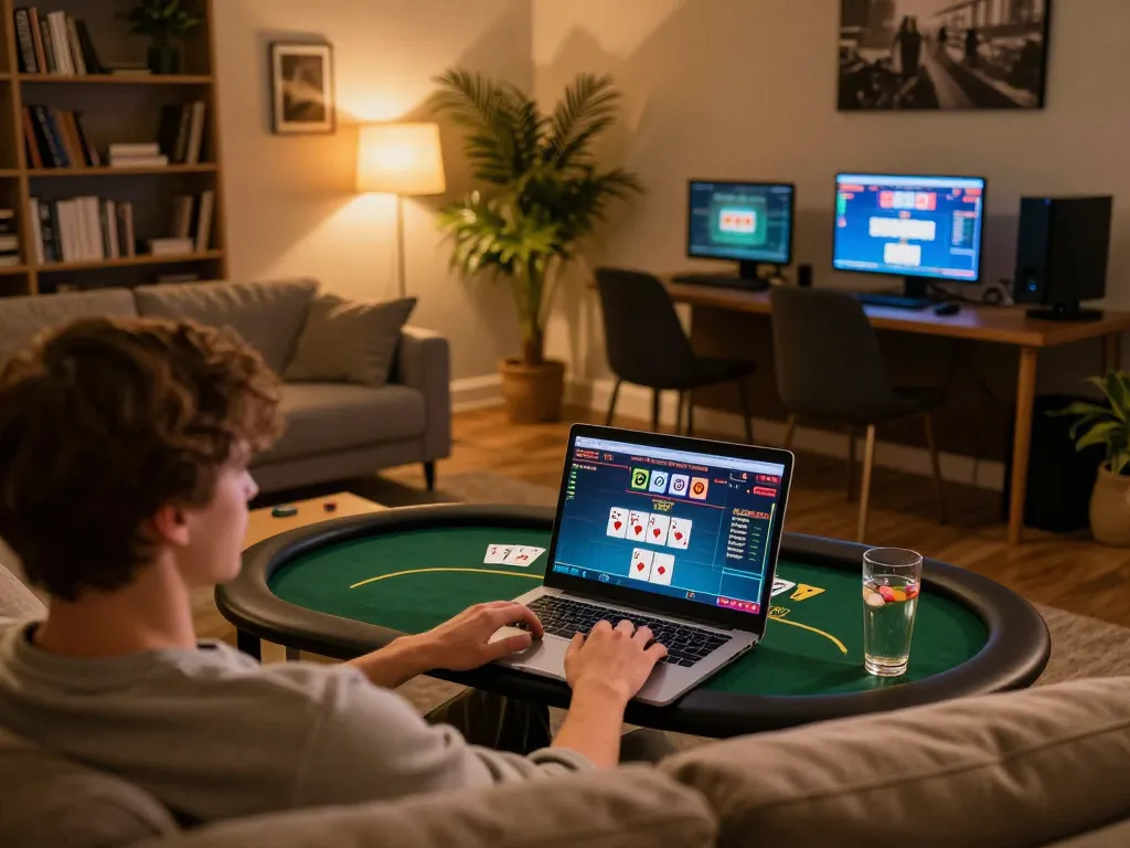 Enjoying an exciting online poker game at rr88 wales in a cozy home setting