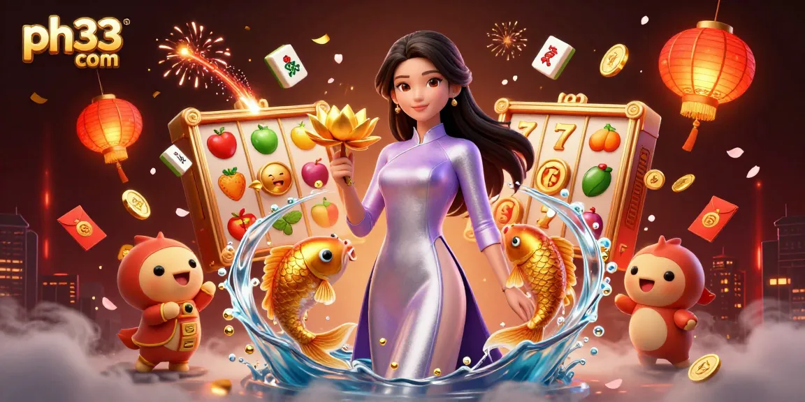 Experience thrilling gameplay at ph33 com with elegant characters amidst colorful slots and captivating game elements.
