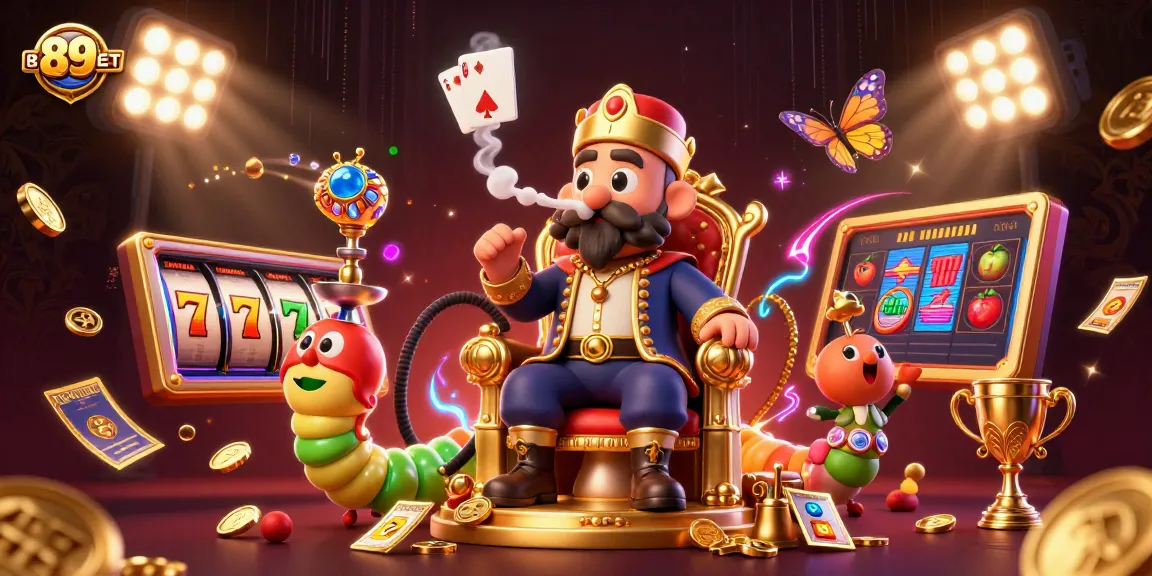 Experience the thrill of 89BET's casino with a vibrant 3D illustration depicting exciting gaming elements and characters.