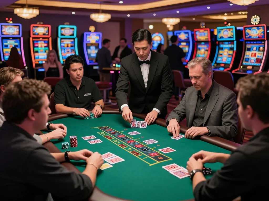 A lively blackjack game at 88 Club casino, players engaged with chips placed for bets amidst vibrant casino atmosphere.