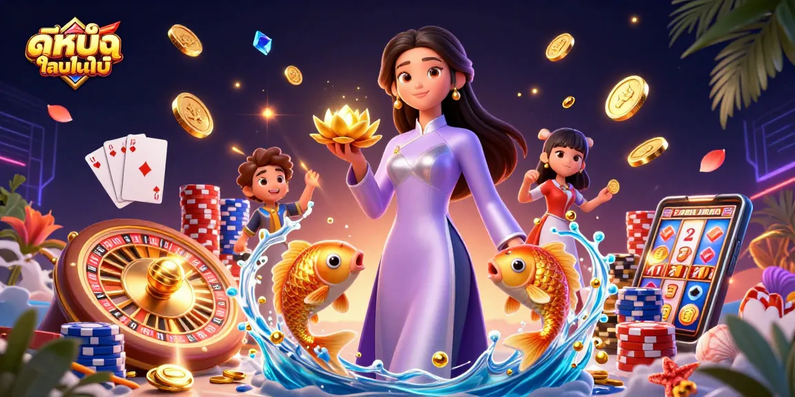 Experience the thrill of ดูหนังออนไลน์ with engaging games and vivid characters in this vibrant 3D illustration.