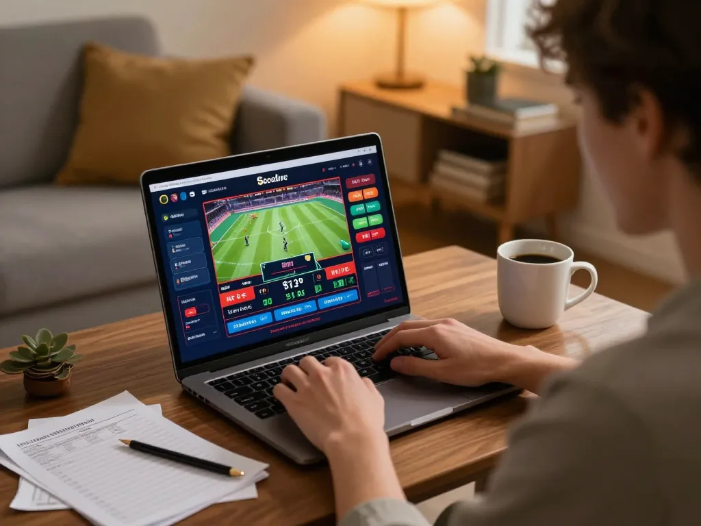 Socolive streaming live football matches on a laptop with engaging gameplay and cozy ambiance.
