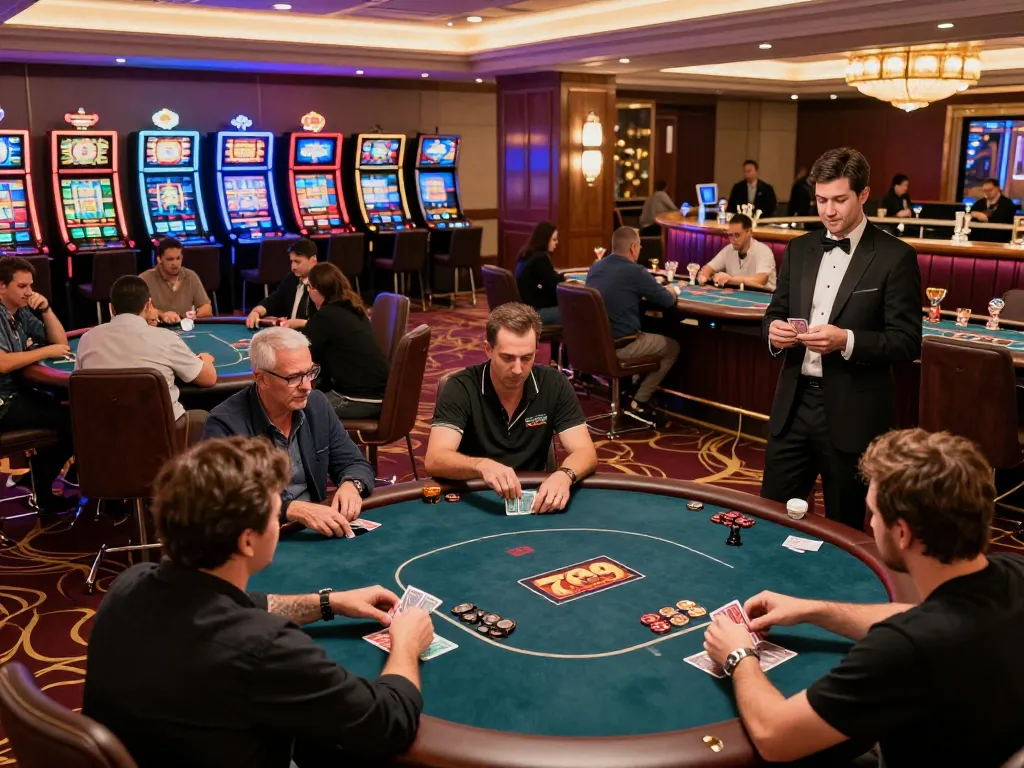 Players engaging in thrilling poker games at 789Club's luxurious casino, creating an electrifying atmosphere.